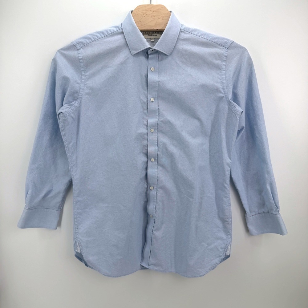 Ted Baker Endurance Dress Shirt Mens 16.5 32/33 Blue Micro Check Cotton Tailored